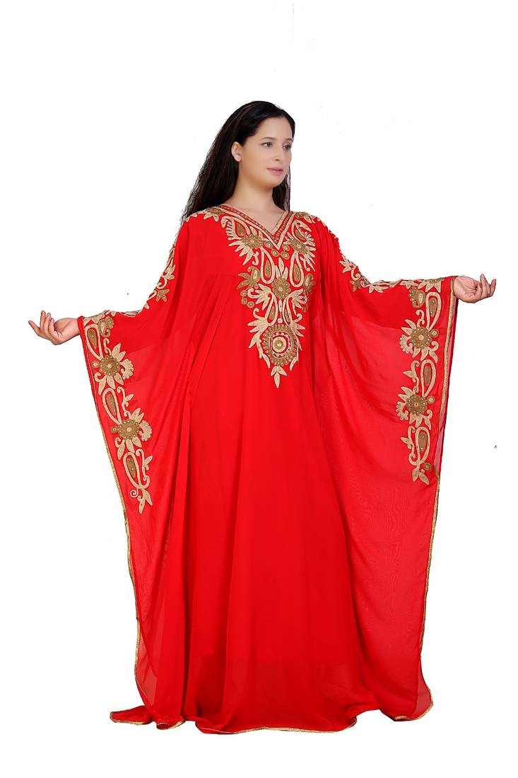 red georgette embroidered aari work islamic kaftans