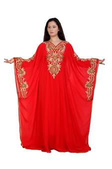red georgette embroidered aari work islamic kaftans