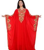 red georgette embroidered aari work islamic kaftans