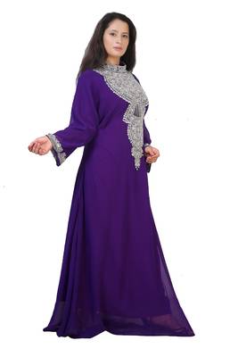 purple georgette embroidered zari work islamic kaftans 1