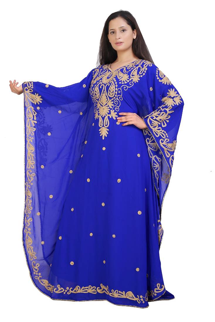 blue georgette embroidered aari work islamic kaftans