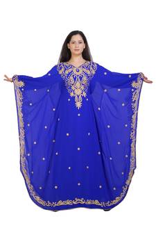 blue georgette embroidered aari work islamic kaftans