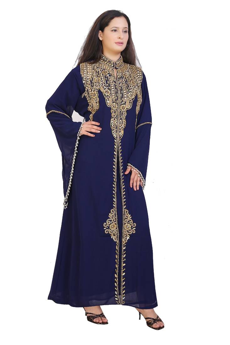 blue georgette embroidered zari work islamic kaftans