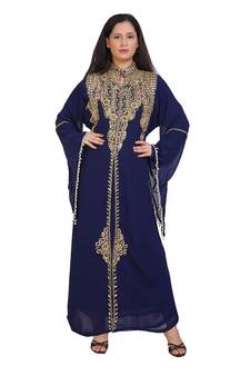 blue georgette embroidered zari work islamic kaftans