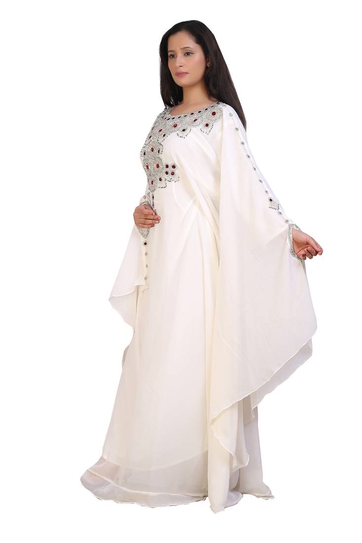 cream georgette embroidered zari work islamic kaftans