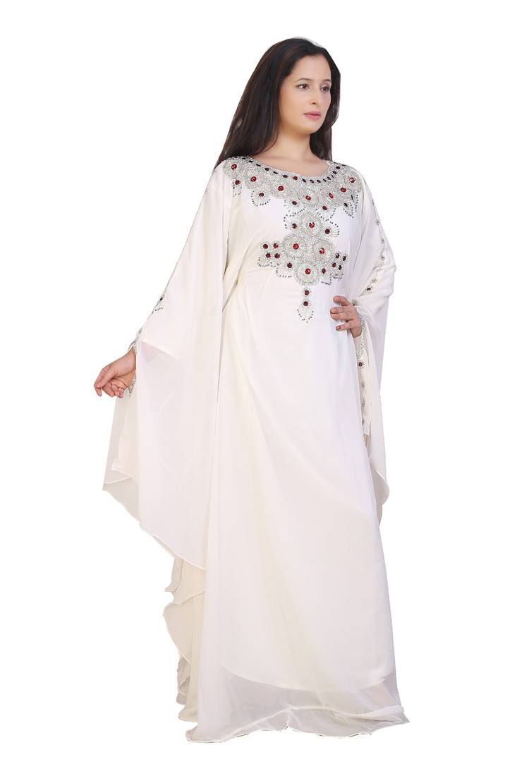 cream georgette embroidered zari work islamic kaftans