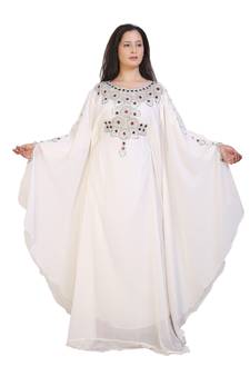 cream georgette embroidered zari work islamic kaftans