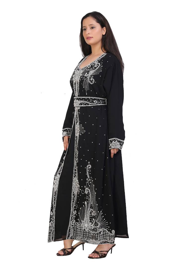black georgette embroidered zari work islamic kaftans