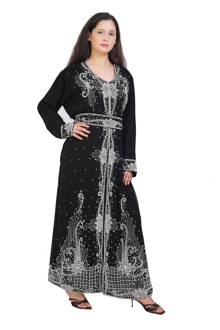 black georgette embroidered zari work islamic kaftans