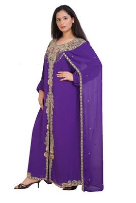 purple georgette embroidered zari work islamic kaftans 3