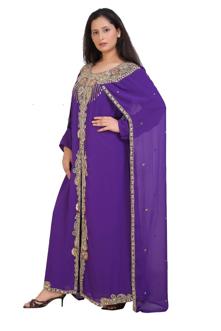 purple georgette embroidered zari work islamic kaftans