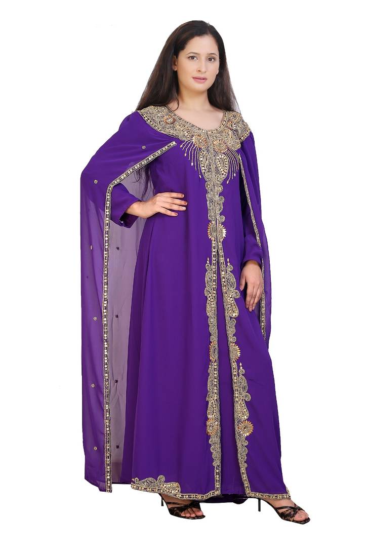 purple georgette embroidered zari work islamic kaftans