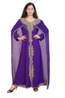 purple georgette embroidered zari work islamic kaftans