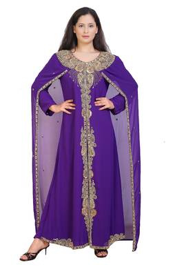 purple georgette embroidered zari work islamic kaftans 1