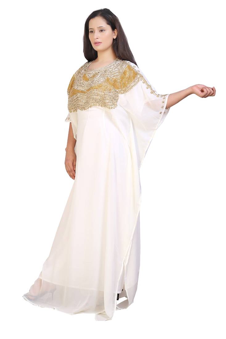 cream georgette embroidered zari work islamic kaftans