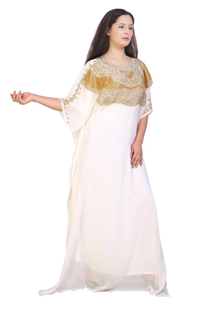 cream georgette embroidered zari work islamic kaftans