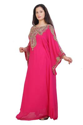 pink georgette embroidered zari work islamic kaftans 3