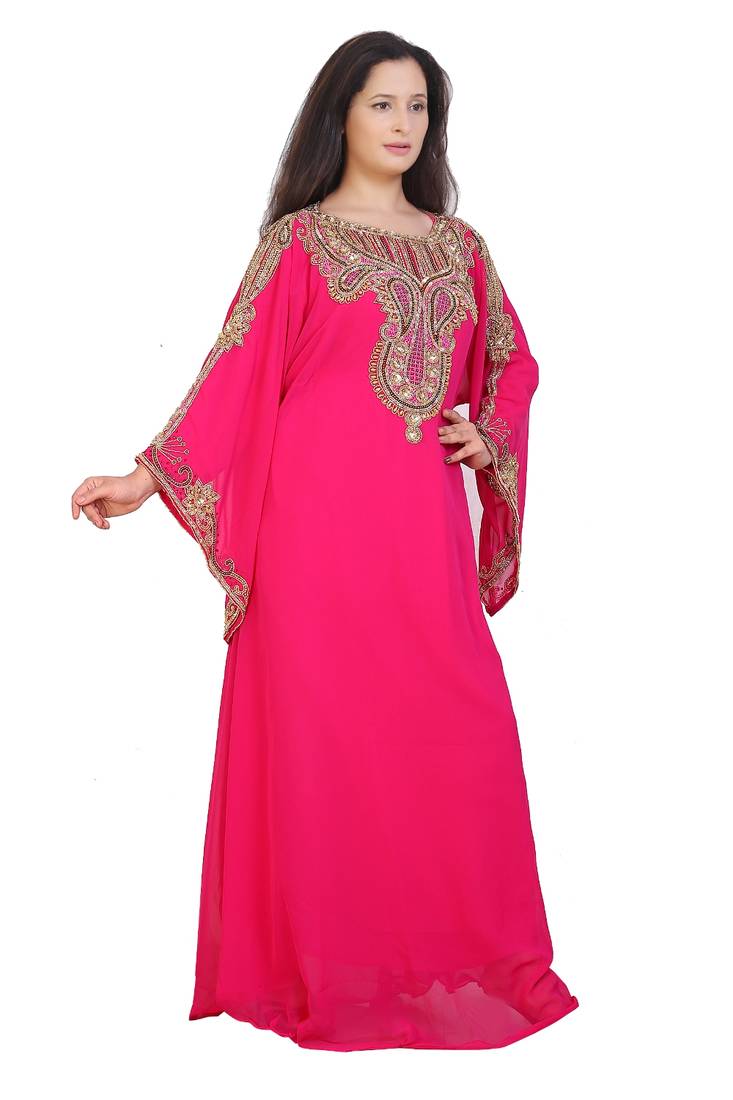 pink georgette embroidered zari work islamic kaftans