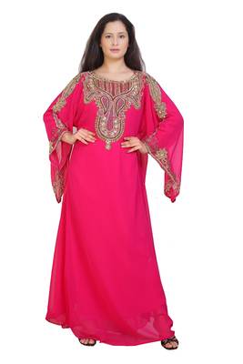 pink georgette embroidered zari work islamic kaftans 1