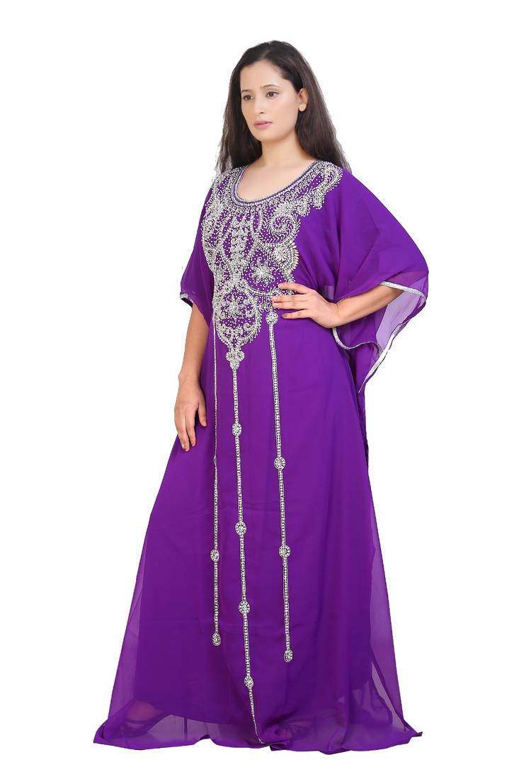 purple georgette embroidered zari work islamic kaftans