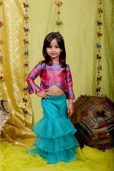 Silk embroidered crop top with sharara