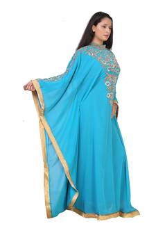 turquoise georgette embroidered zari work islamic kaftans