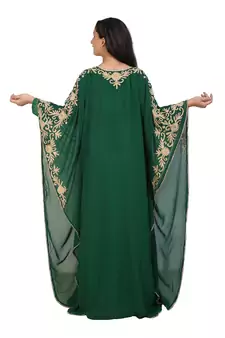 green georgette embroidered aari work islamic kaftans