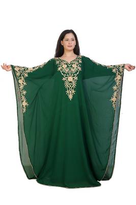 green georgette embroidered aari work islamic kaftans 1