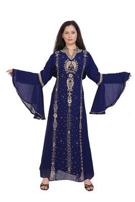blue georgette embroidered zari work islamic kaftans 1