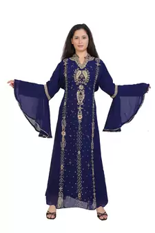 blue georgette embroidered zari work islamic kaftans