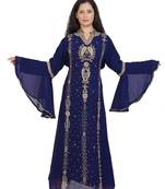 blue georgette embroidered zari work islamic kaftans