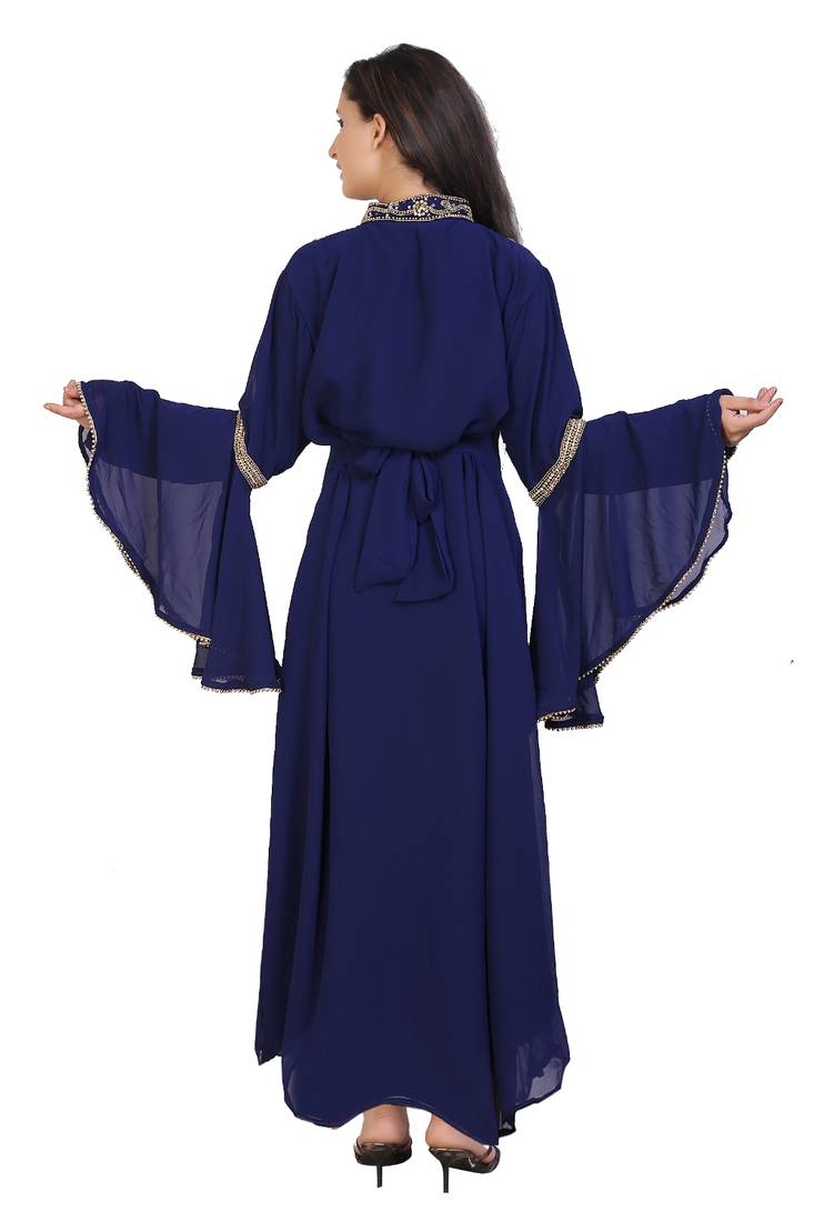 blue georgette embroidered zari work islamic kaftans