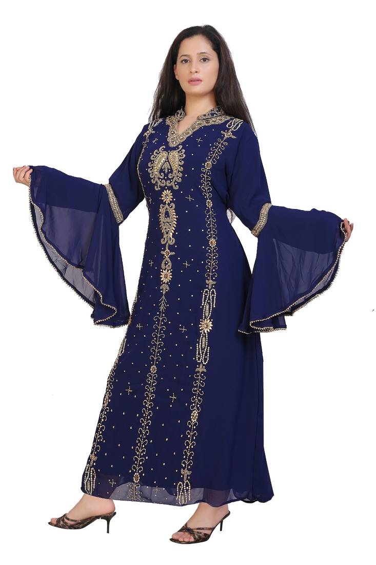 blue georgette embroidered zari work islamic kaftans