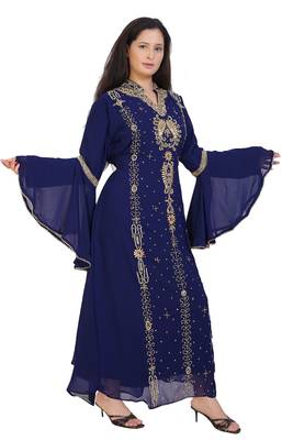 blue georgette embroidered zari work islamic kaftans 4