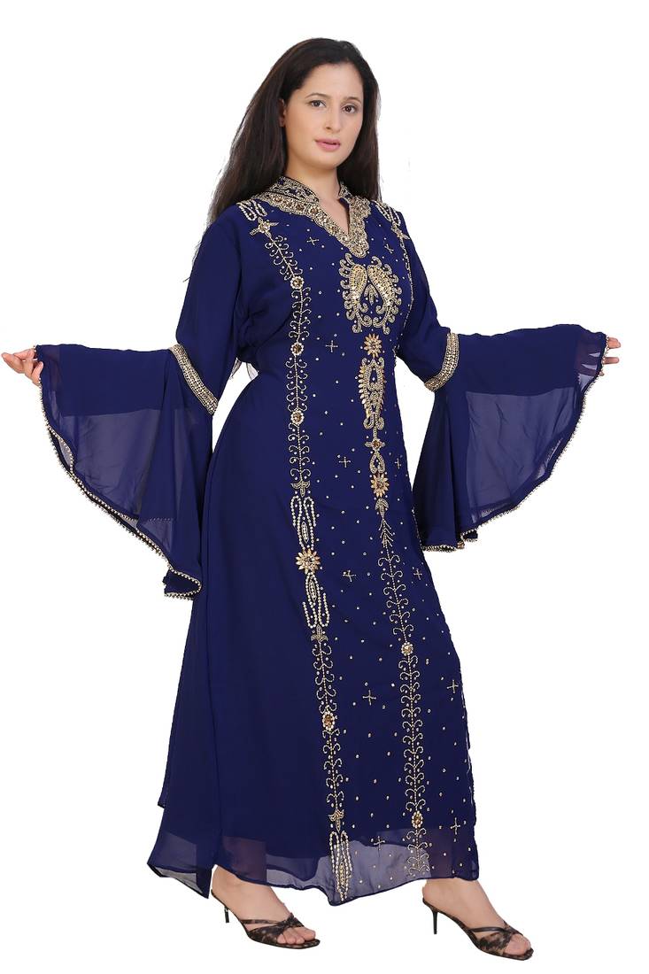 blue georgette embroidered zari work islamic kaftans