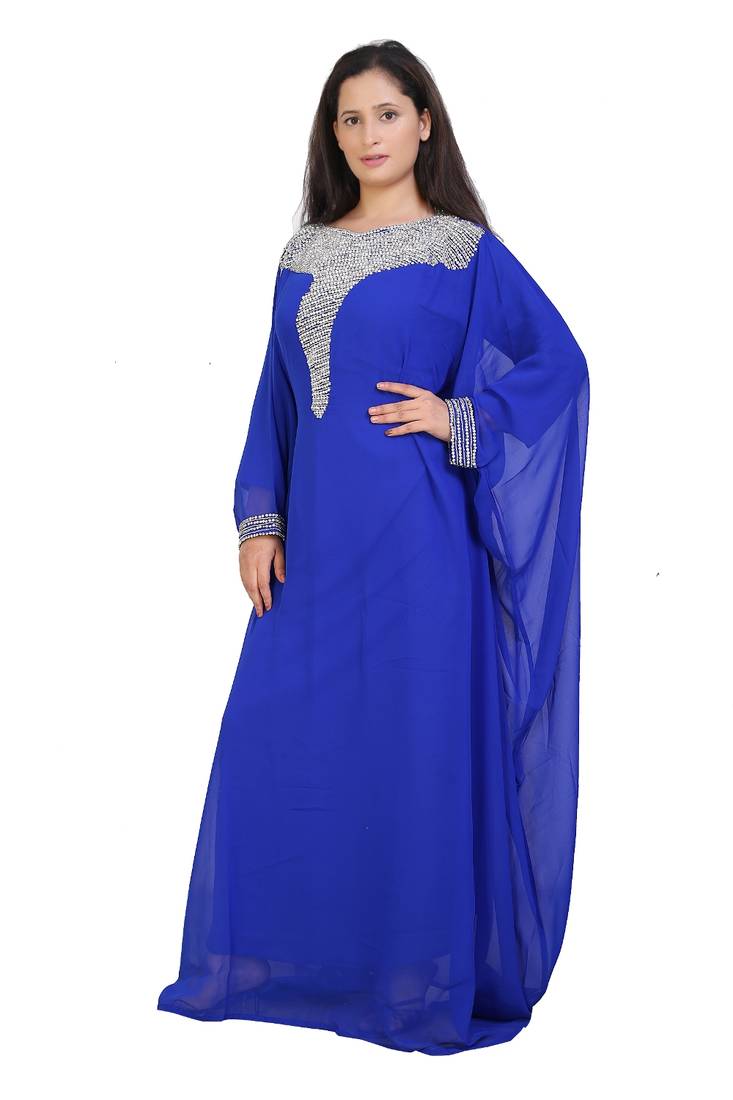 blue georgette embroidered zari work islamic kaftans