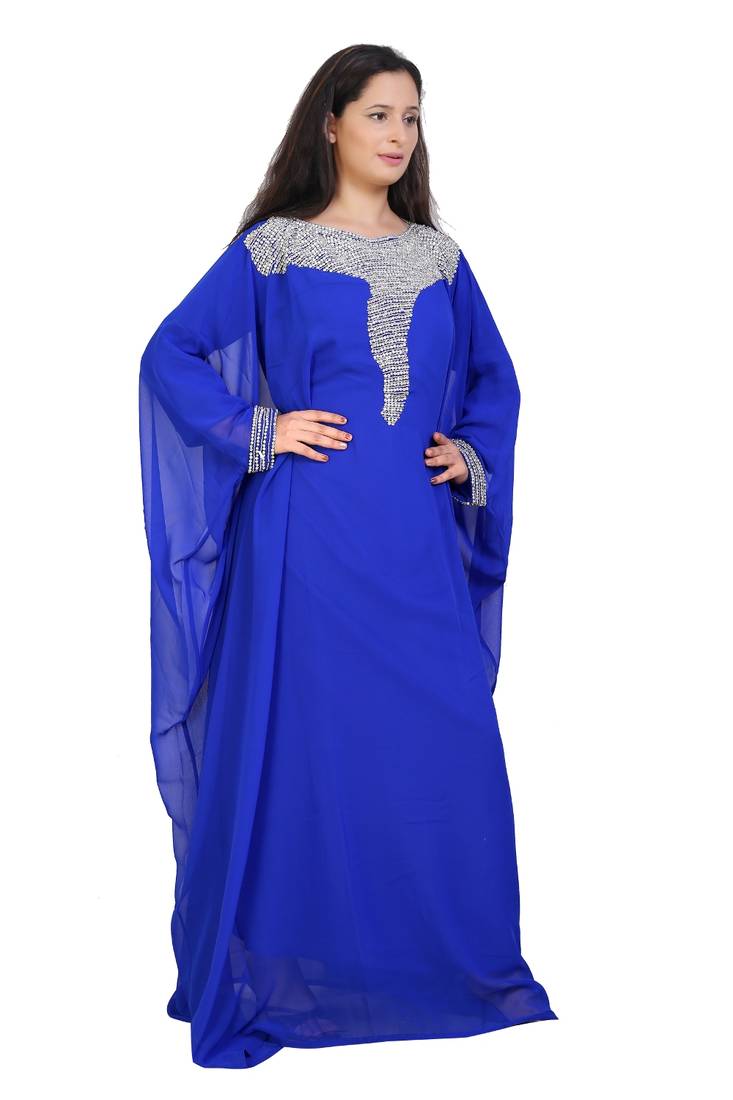 blue georgette embroidered zari work islamic kaftans