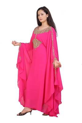 pink georgette embroidered zari work islamic kaftans 3