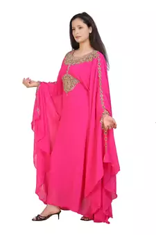 pink georgette embroidered zari work islamic kaftans