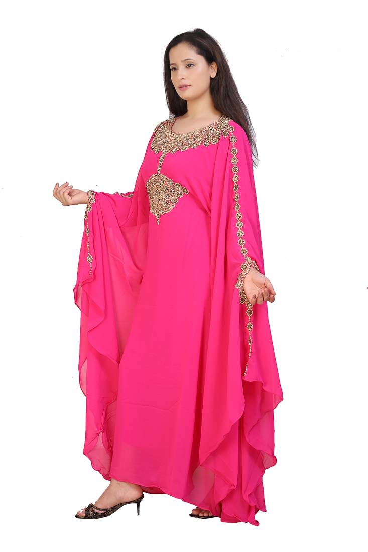 pink georgette embroidered zari work islamic kaftans