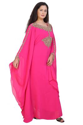 pink georgette embroidered zari work islamic kaftans 4