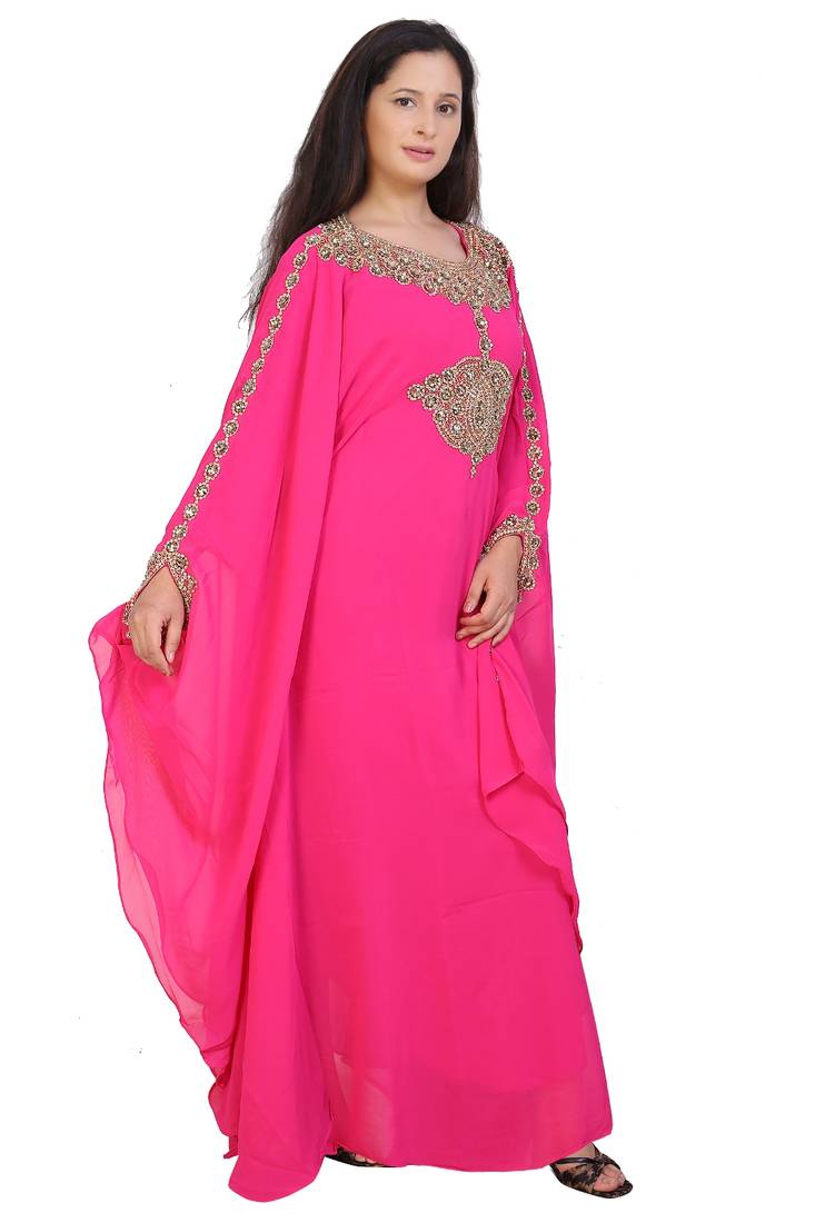 pink georgette embroidered zari work islamic kaftans