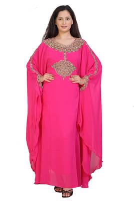 pink georgette embroidered zari work islamic kaftans 1