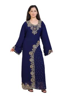 blue georgette embroidered zari work islamic kaftans