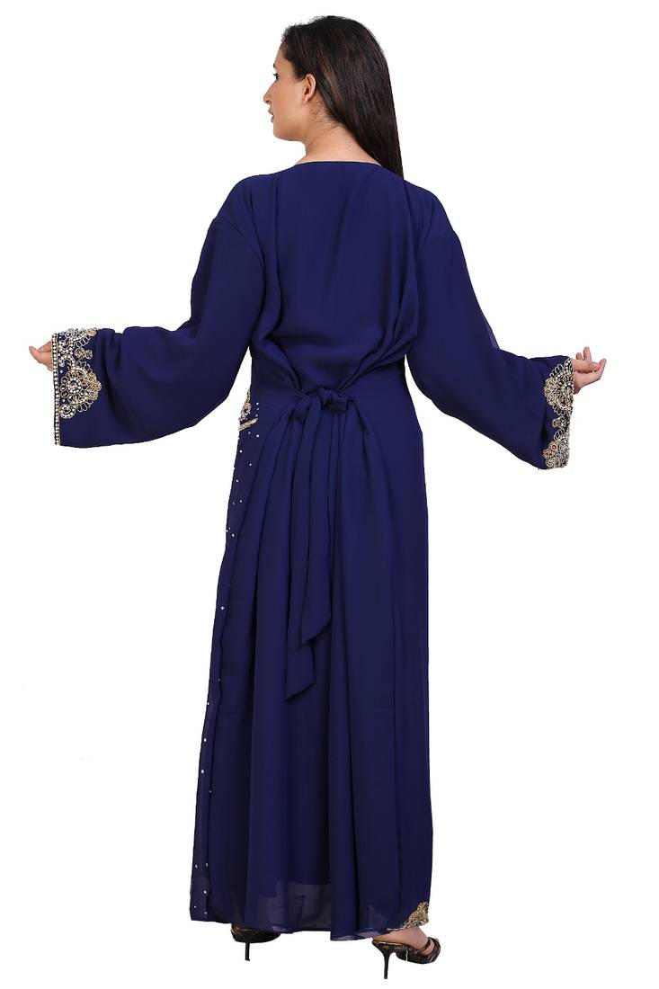 blue georgette embroidered zari work islamic kaftans