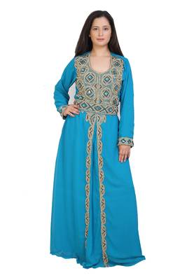 turquoise georgette embroidered zari work islamic kaftans 1