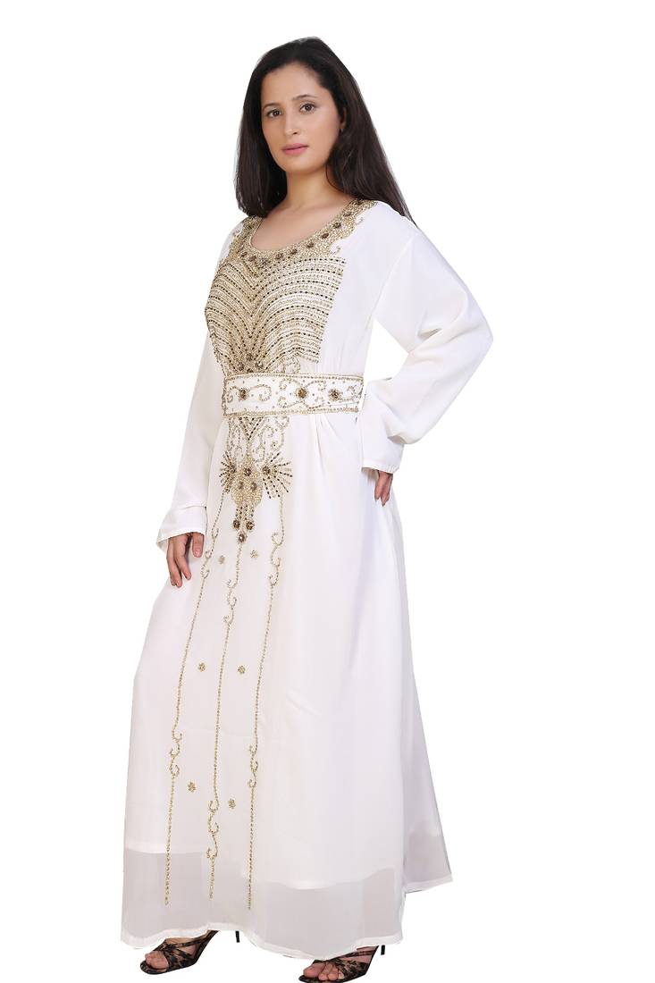 cream georgette embroidered zari work islamic kaftans