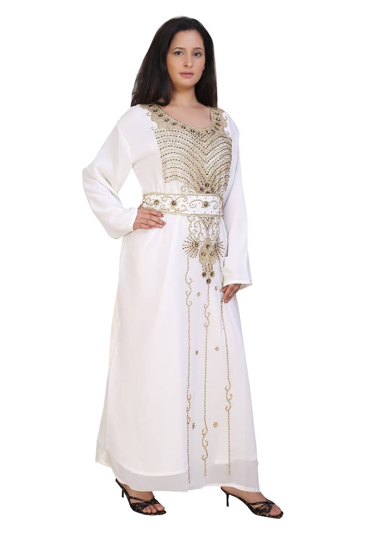 cream georgette embroidered zari work islamic kaftans