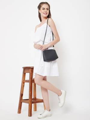 White plain cotton short-dresses 1