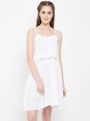 White plain cotton short-dresses 2